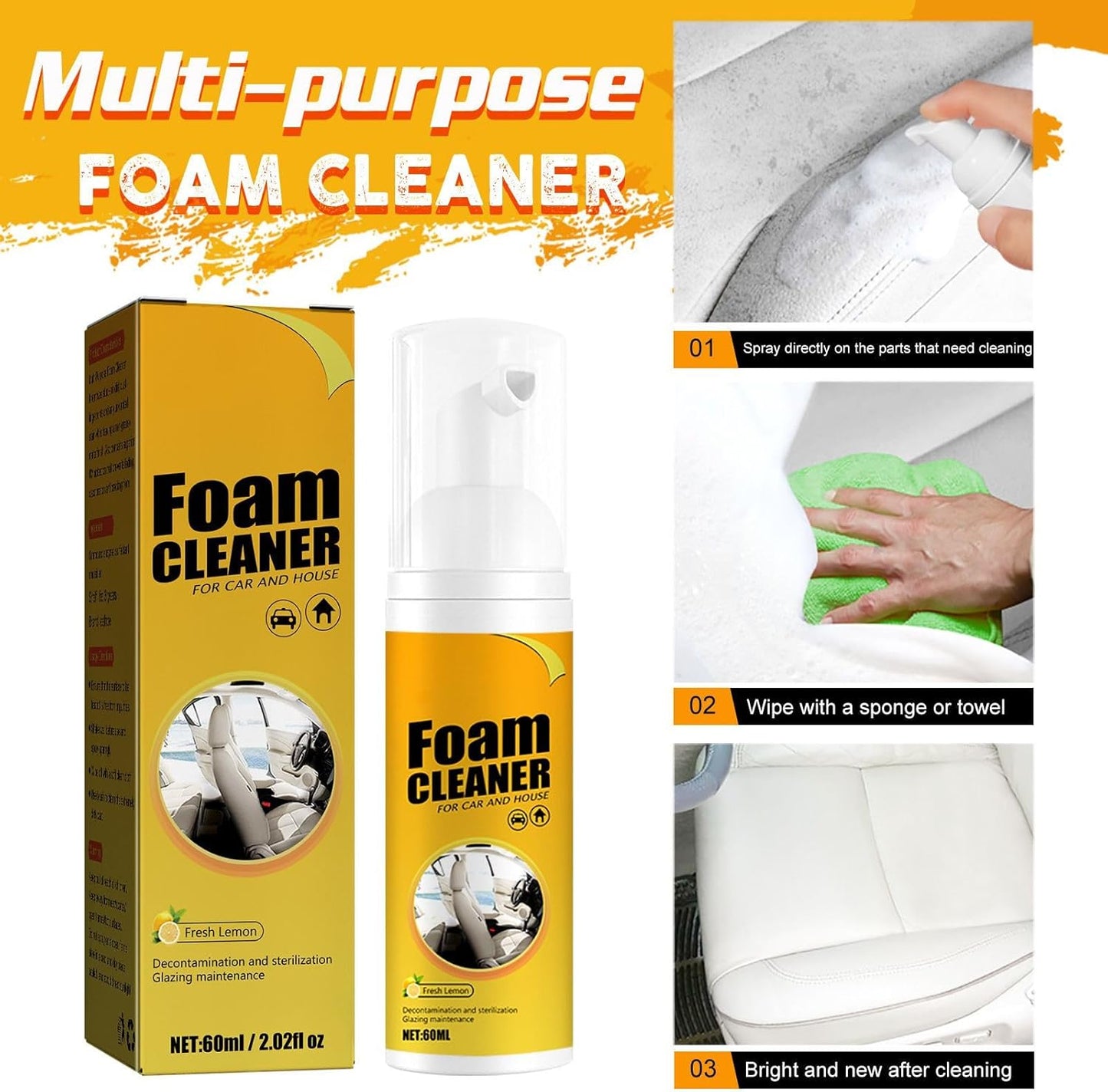 Multi-Purpose Foam Cleaner (For Car, Kitchen, Bathroom, Interior & More)