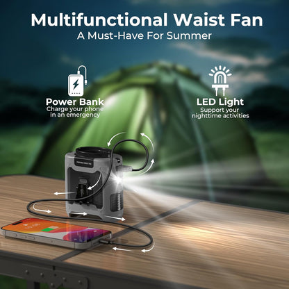 10000mAh Portable Wearable Fan [With 5 Speeds, Power Bank & LED Flashlight]