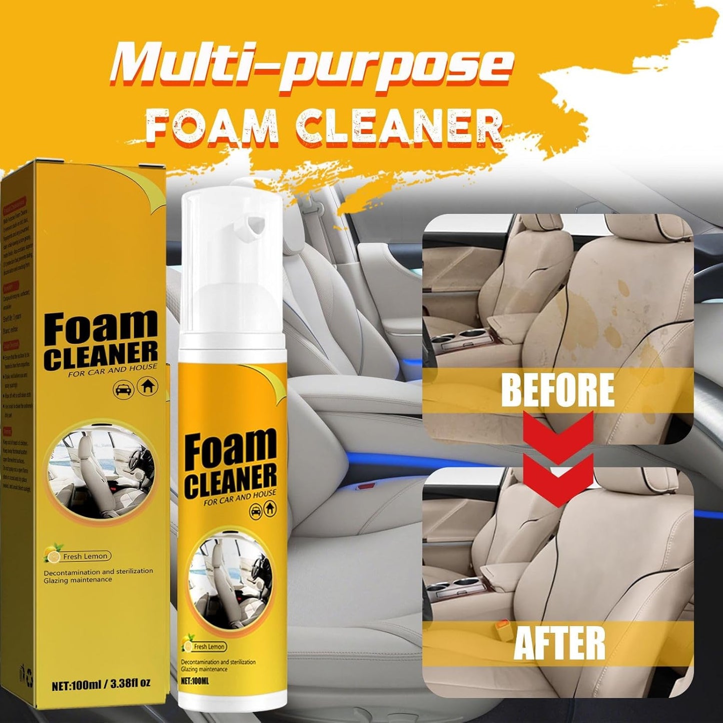Multi-Purpose Foam Cleaner (For Car, Kitchen, Bathroom, Interior & More)