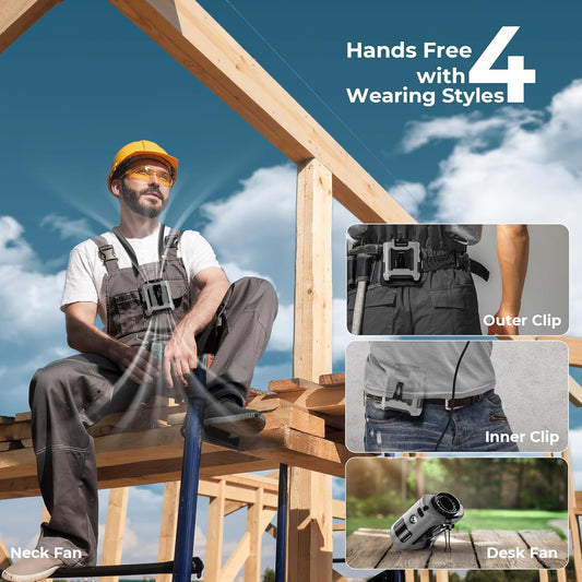 10000mAh Portable Wearable Fan [With 5 Speeds, Power Bank & LED Flashlight]