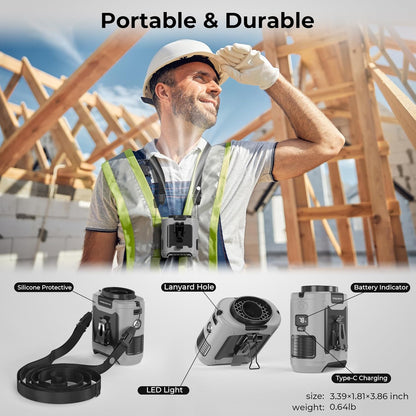 10000mAh Portable Wearable Fan [With 5 Speeds, Power Bank & LED Flashlight]