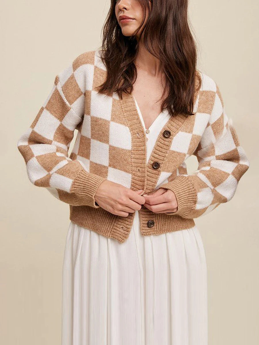 Stylish Checkered Crop Cardigan