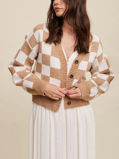 Stylish Checkered Crop Cardigan