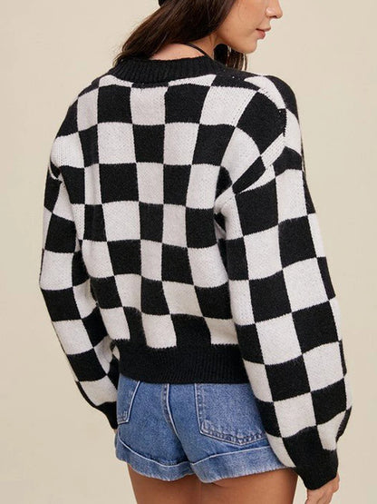Stylish Checkered Crop Cardigan