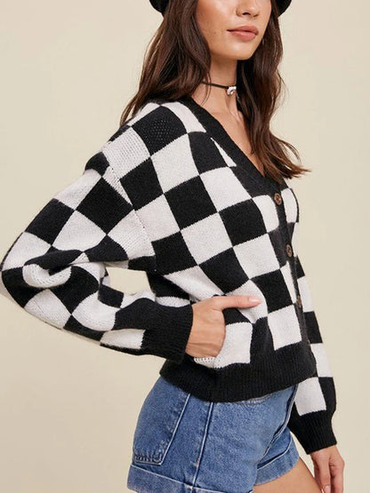 Stylish Checkered Crop Cardigan